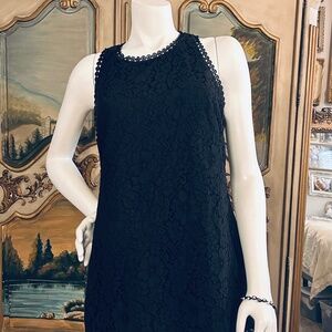 CABI Black Lace Sleeveless Blouse with Scalloped Hem